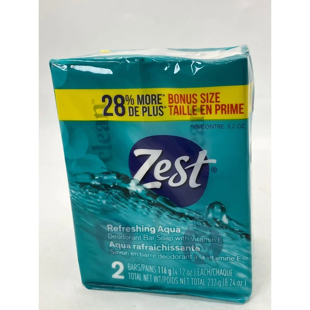 Zest Refreshing Aqua Deodorant Bar Soap with Vitamin E Bonus Size 2‎ Bars
